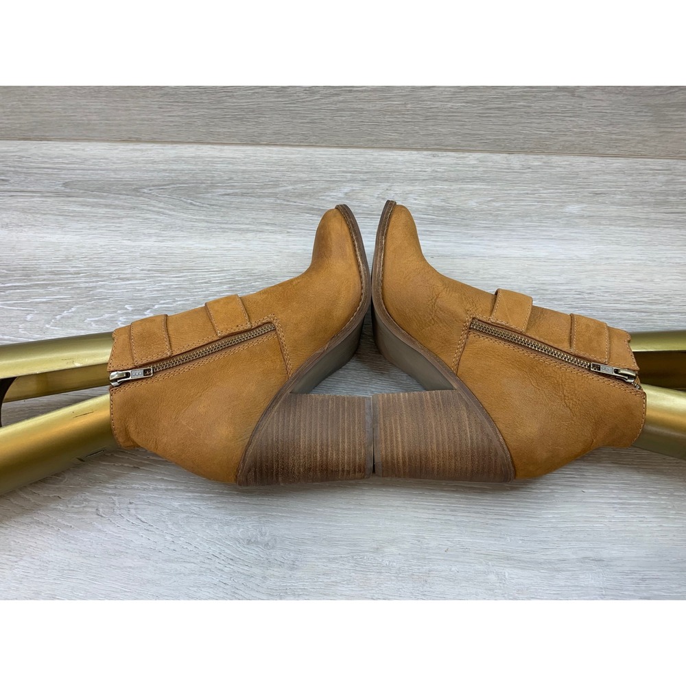Steve Madden Women's Tan Leather Double Buckle Ankle Boots Block Heel 8.5 Shoes - Picture 5 of 11